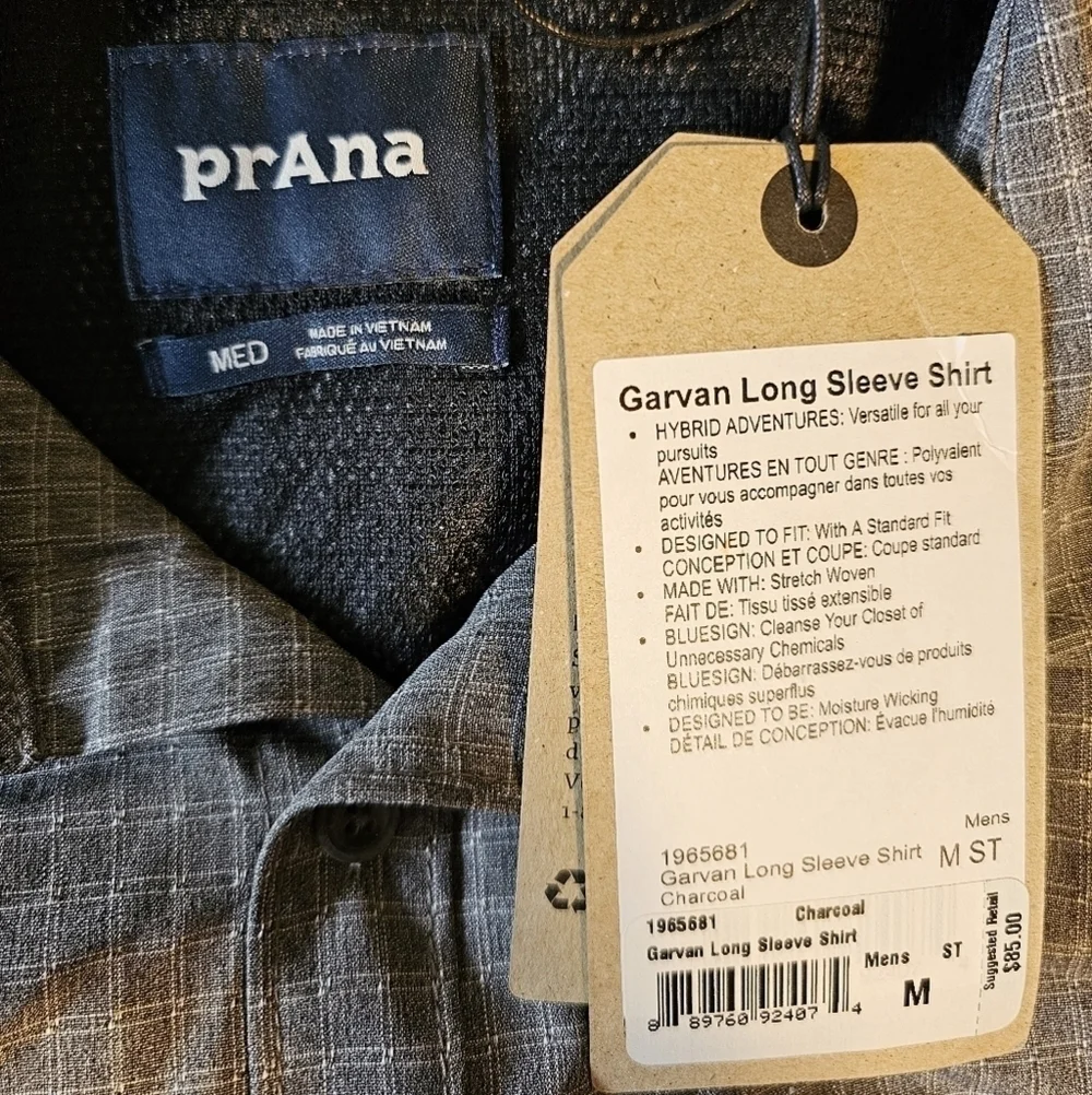 Prana Men's Garvan Long-Sleeve Button-Down Shirt, Charcoal, MED